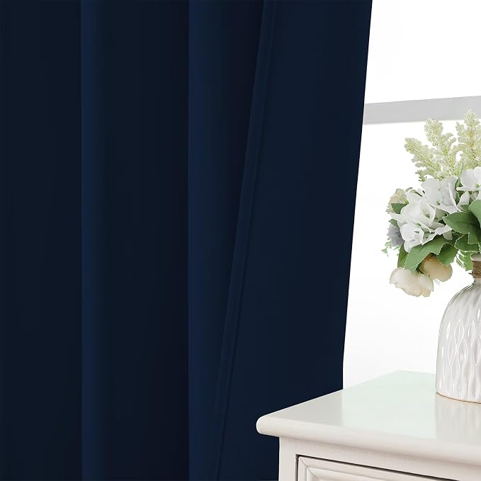 CUCRAF Navy Blue Blackout Curtains 63 inch Length 2 Panels Set, Rod Pocket Room - Image 6
