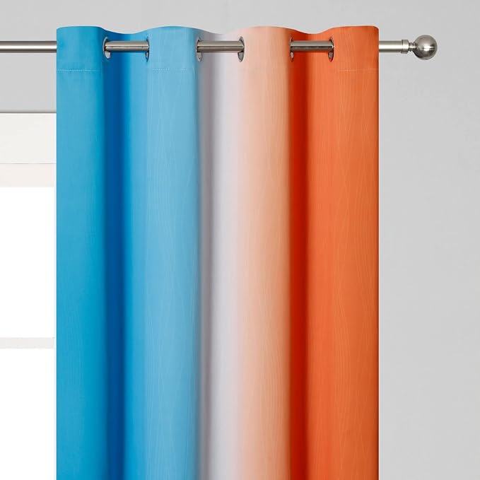 Ombre Orange and Blue Blackout Curtains 45 Inch Length 2 panels, Full Room - Image 4