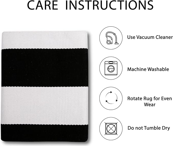 IOHOUZE Black White Striped Rug -24" x36“ Front Door Mats Outdoor, Washable Rug - Image 5