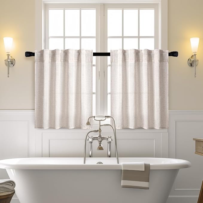 MIULEE Farmhouse Kitchen Curtains 30 Inch Length 2 Panels, Soft Thick Linen - Image 2