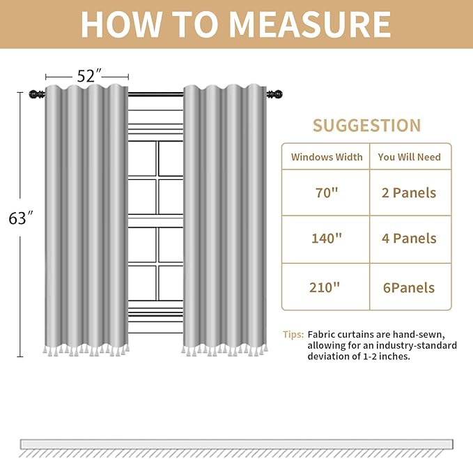 Boho Light Filtering Curtains 63 Inches Long Beige Linen Blend 2 Panels - Image 6