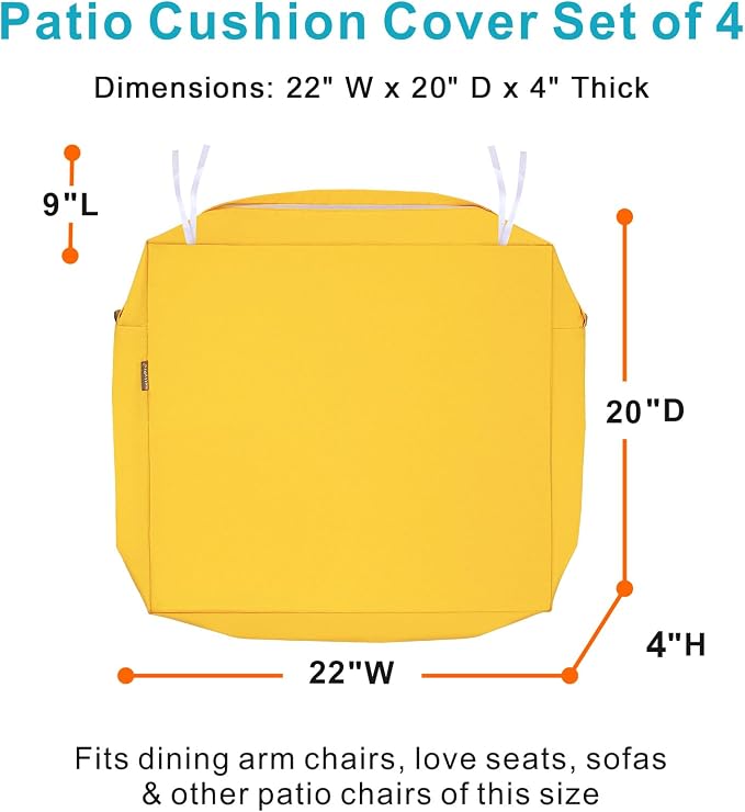 NettyPro Patio Chair Seat Cushion Covers Set 4, Waterproof Outdoor Furniture - Image 3