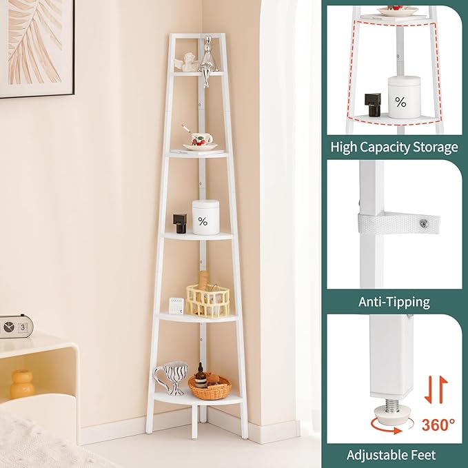 Yoobure Corner Shelf, 5-Tier Corner Bookshelf - Image 4