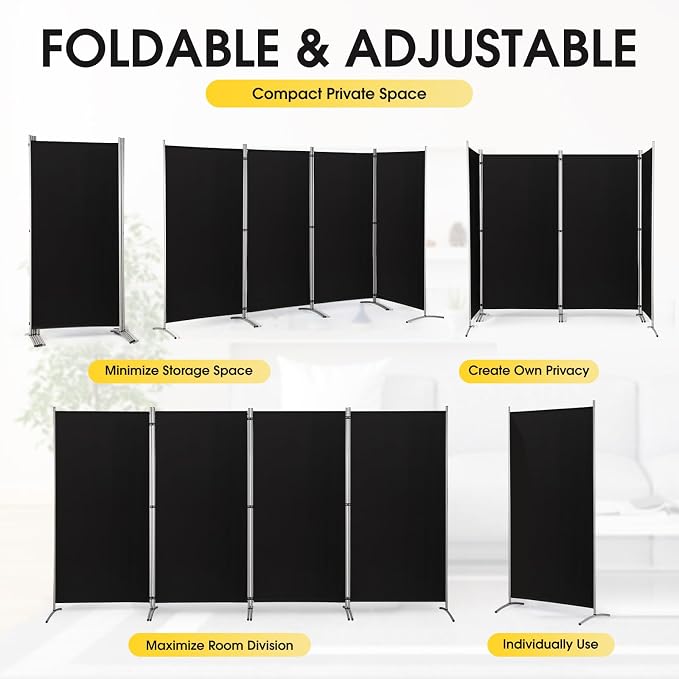 RANTILA 4 Panel Room Divider, 6 Ft Tall Folding Privacy Screen Room Dividers - Image 3