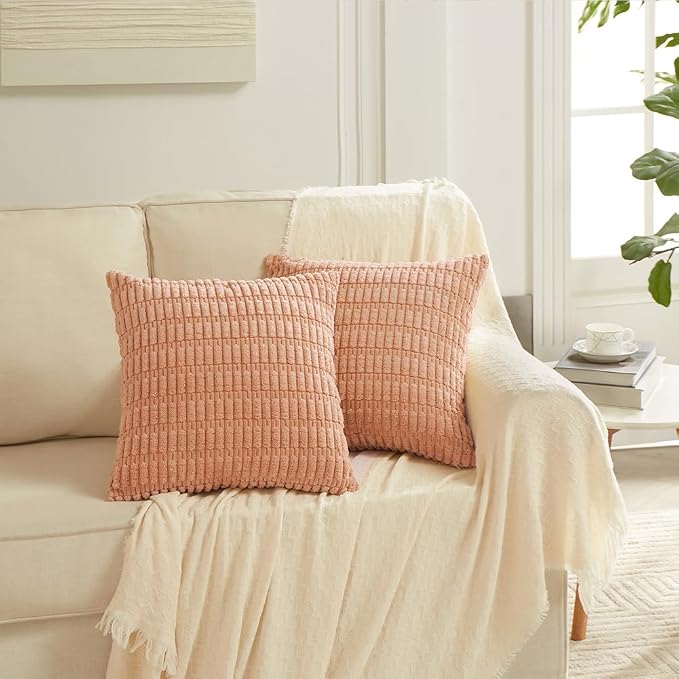 Fancy Homi 4 Packs Peach Decorative Throw Pillow Covers 18x18 Inch - Image 6