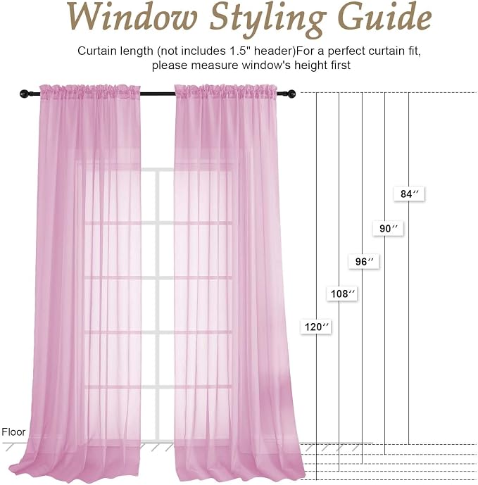 OVZME Light Pink Sheer Curtains 120 Inches Long 2 Panels Set, 59 Inch Extra - Image 7