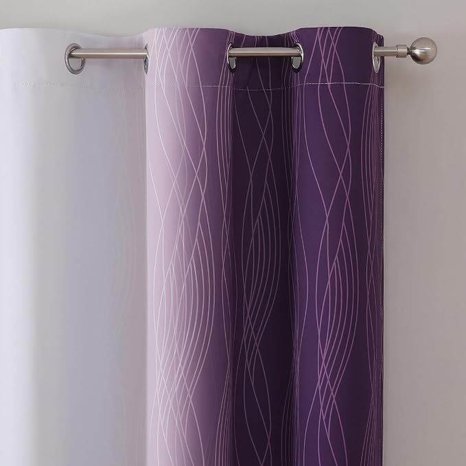 Estelar Textiler Purple and Greyish White Ombre Blackout Curtains 45 Inch - Image 4