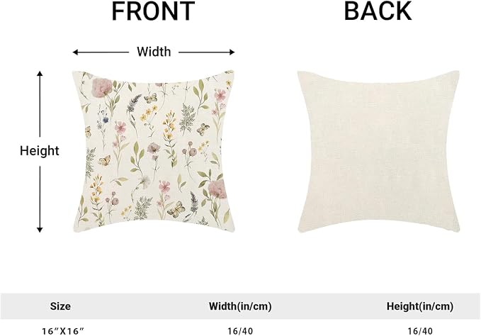 Spring Pillow Covers 16x16 Inch Set of 2, Sage Green Pink Wild Flower Throw - Image 5
