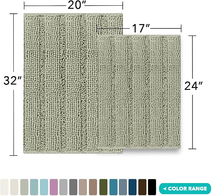 Turquoize Chenille Bathroom Rugs Set Non-Slip Bath Mats Extra Soft and - Image 2