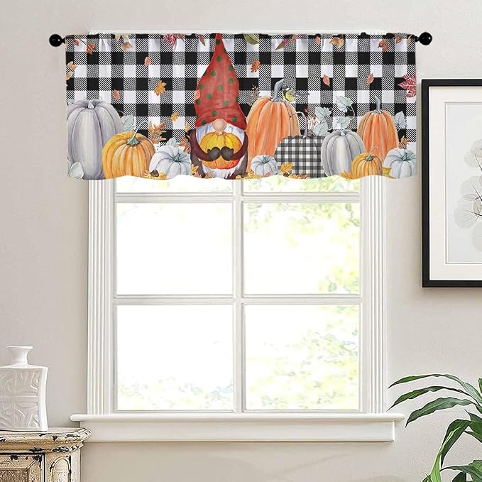Fall Pumpkin Kitchen Curtains Thanksgiving Day Buffalo Plaid Design - Image 4