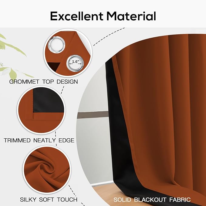 Yakamok 100% Blackout Curtains for Bedroom 72 Inch Length, Total Light Blocking - Image 4