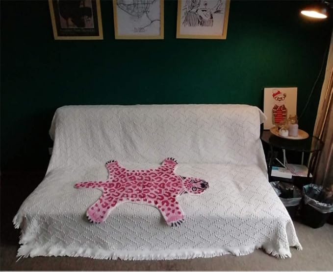 Pink Leopard Print Faux Cowhide Cheetah Fur Skin Carpet Non-Slip Animal Printed - Image 7