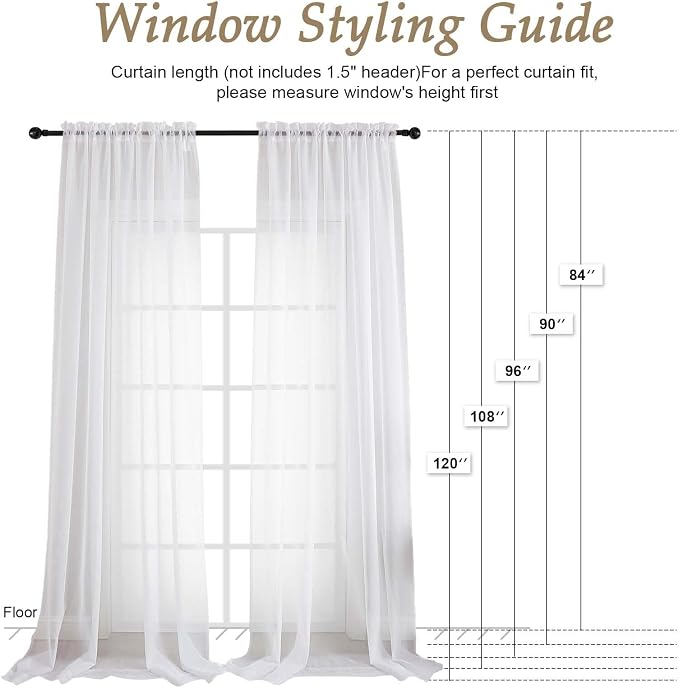 OVZME White Bedroom Curtains 2 Panel Sets 90 Inch Length, 59 Inch Extra Wide - Image 2