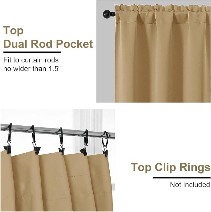 OVZME Gold Blackout Curtains for Bedroom 96 Inches Long 2 Panels, Soft Fabric - Image 4