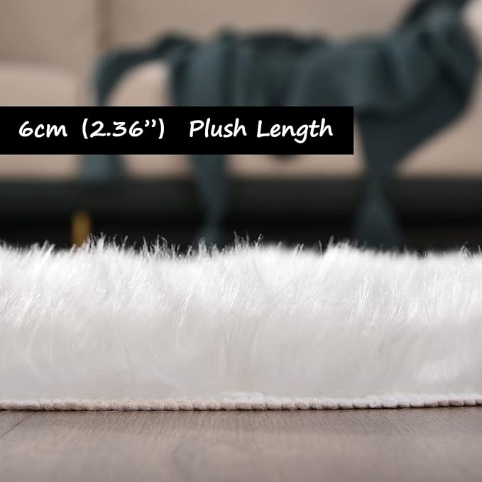 Goolela White Area Rug 5x7 Fluffy Fuzzy Furry Sheepskin Rug - Image 4