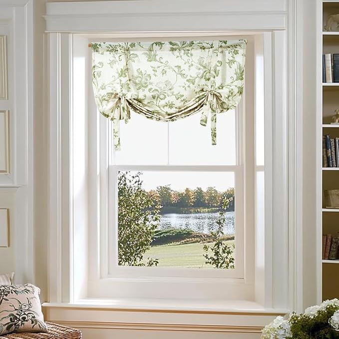 jinchan Tie Up Valance Curtain Floral Linen - Image 3