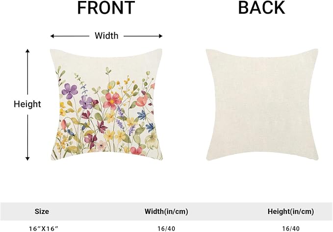 AEIOAE Spring Pillow Covers 16x16 Inch Set of 2, Colorful Wild Flower Leaves - Image 5