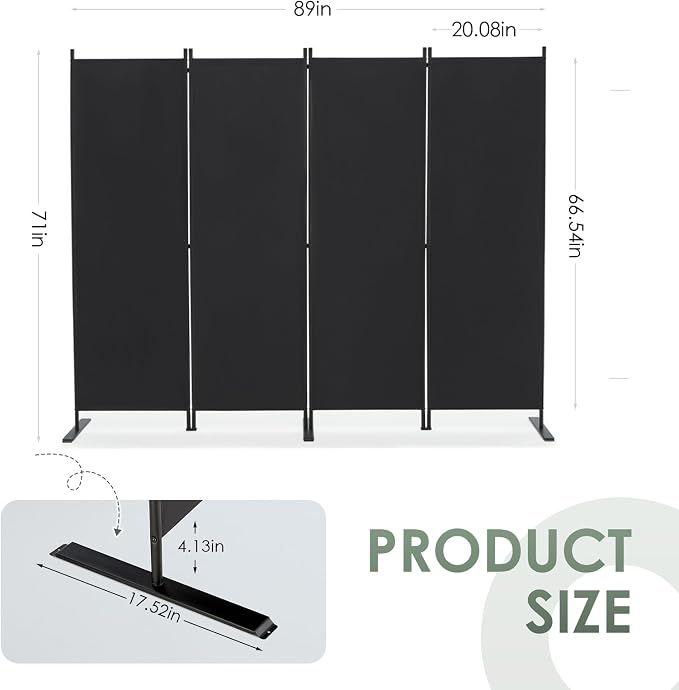 RANTILA 4 Panel Room Divider, 6 FT Folding Privacy Screen - Image 3