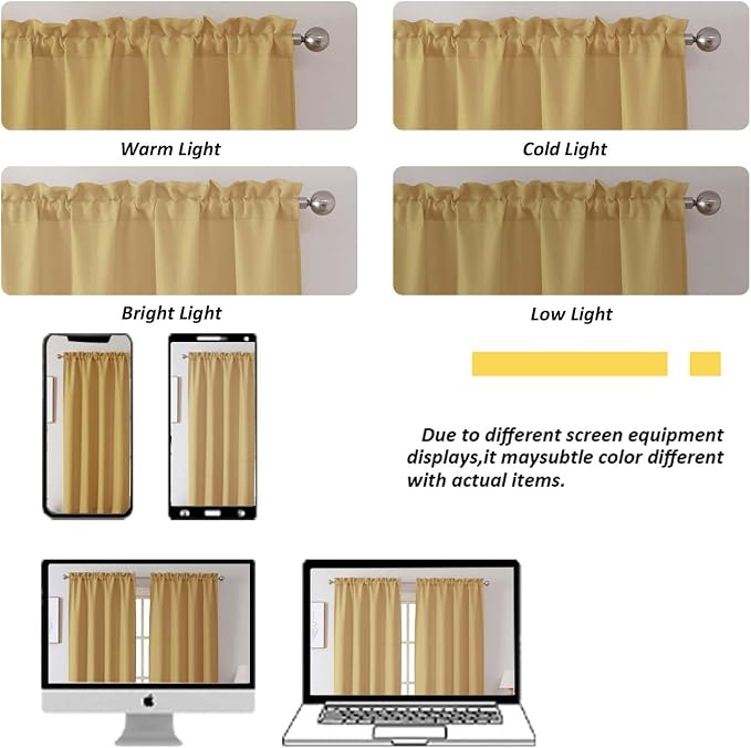 Chyhomenyc Gold Curtains 72 Inch Length 2 Panels Set, Faux Linen Textured Light - Image 7