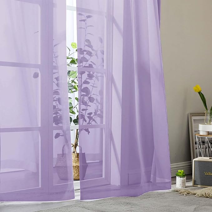 Lavender Sheer Curtains for Bedroom Living Room 96 Inches Long 2 Panels - Image 9