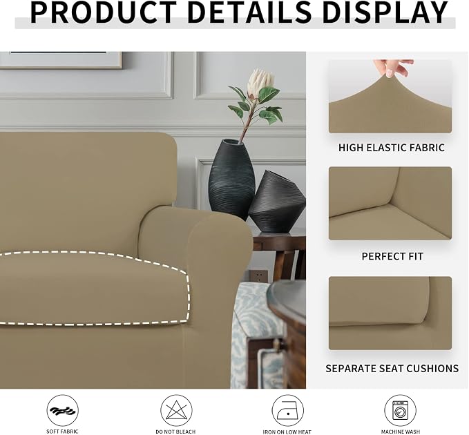 Easy-Going 2 Pieces Microfiber Stretch Chair Slipcover – Spandex Soft Fitted - Image 4