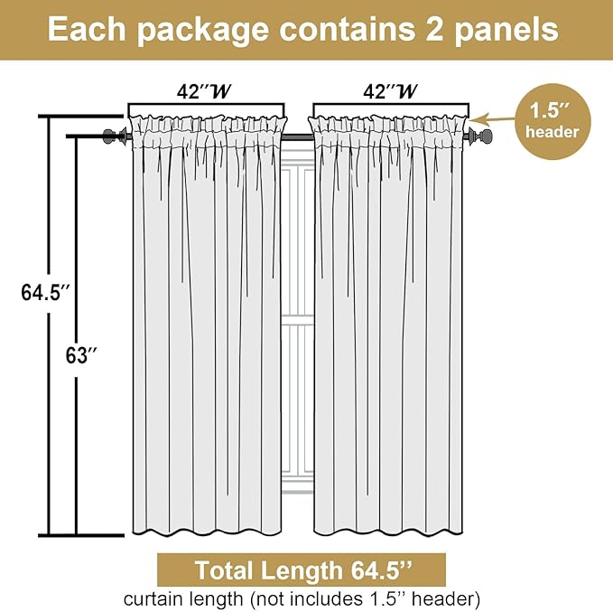 Lecloud Leia Charcoal Grey Sheer Curtains 63 Inch Length 2 Panels, Rustic Light - Image 3