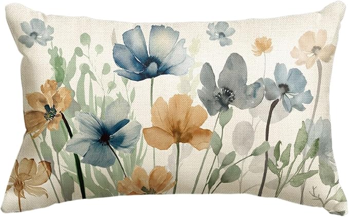 AVOIN colorlife Poppy Flowers Chinoiserie Spring Throw Pillow Cover, 12 x 20 by AVOINcolorlife