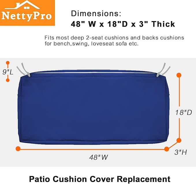 NettyPro Patio Bench Swing Loveseat Cushion Covers, Water Resistant UV - Image 5