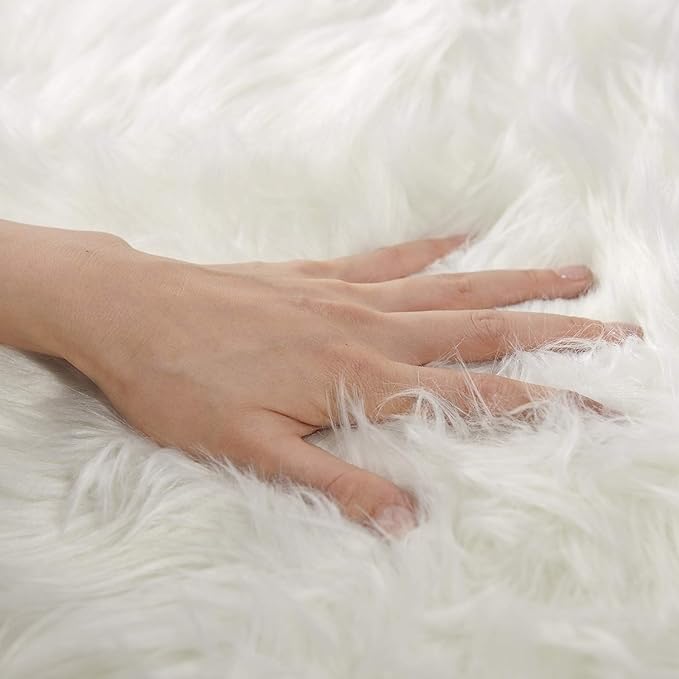 SERISSA Ultra Soft Faux Fur 6x9 Feet Fluffy Shaggy Area Rug White Faux Sheepskin - Image 4