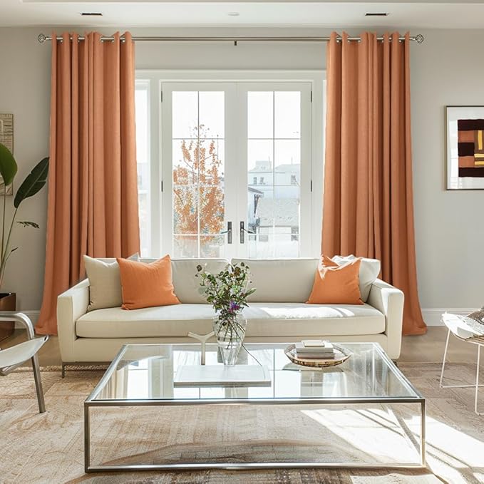 BGment Boho Burnt Orange Linen Curtains 80 Inch Length - Image 4