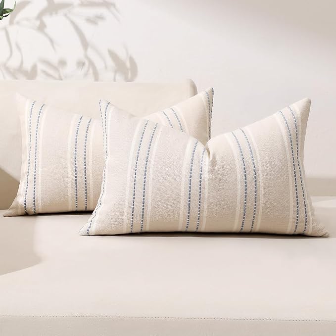 Hckot Throw Pillow Covers 12x20 Set of 2 Blue Pillow Covers Farmhouse by Hckot