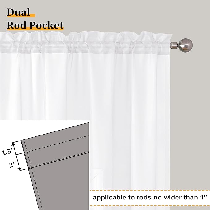 Aiyufeng Voile Sheer Window Curtains 120 inch Extra Long, Rod Pocket Elegant - Image 5