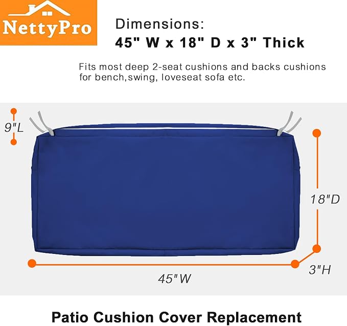 NettyPro Patio Bench Swing Loveseat Cushion Covers, Water Resistant UV - Image 5