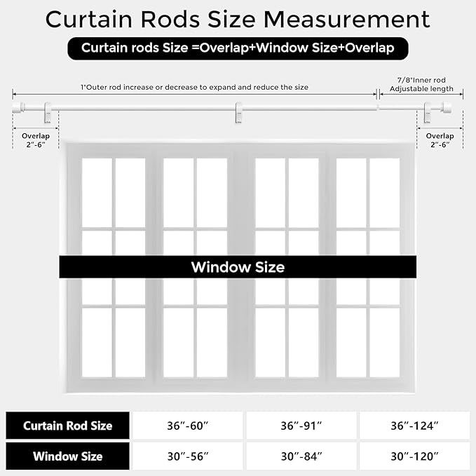 Modern White Curtain Rods for Windows 30 to 56 Inch, Decorative Drapery Rods - Image 7