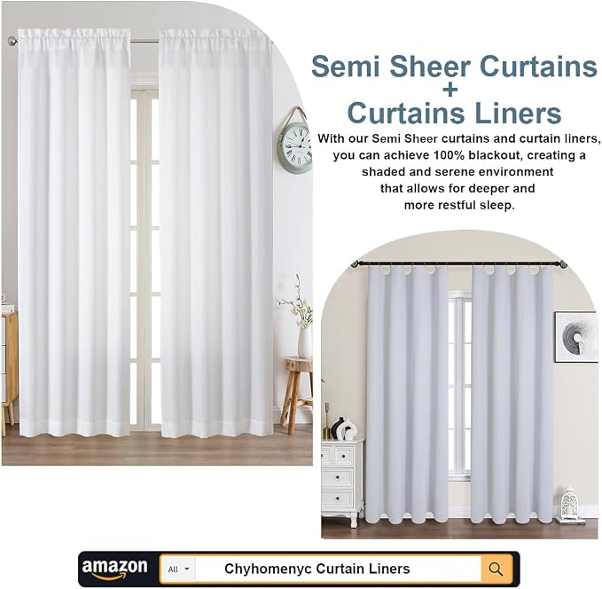 Chyhomenyc White Curtains 84 Inch Length 2 Panels Set, Faux Linen Textured Semi - Image 5