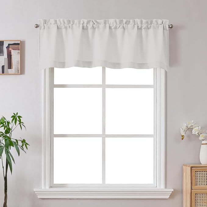 Gwine Ivory Valance Curtain, Light Filtering Faux Linen Textured Valance by Gwine