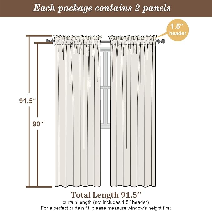 Chyhomenyc Sage Green Curtains 90 Inch Length 2 Panels Set, Faux Linen Textured - Image 2