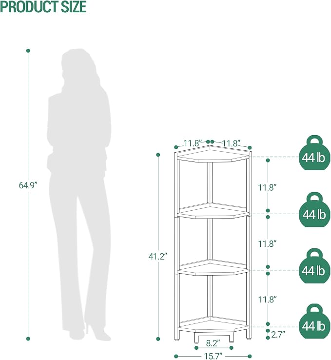 Hzuaneri Corner Shelf Stand, Corner Bookshelf, Storage Standing Shelf Unit - Image 2