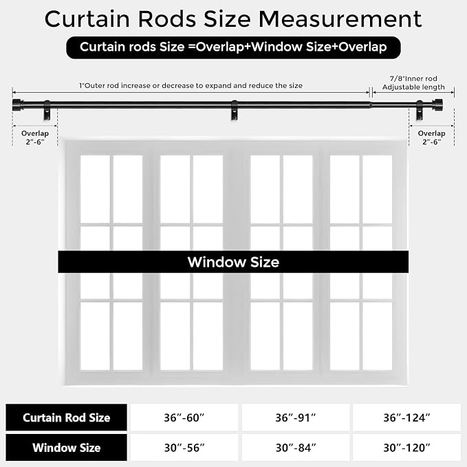 2 Pack Curtain Rods for Windows 30 to 56 Inch, Decorative Adjustable Heavy Duty - Image 7