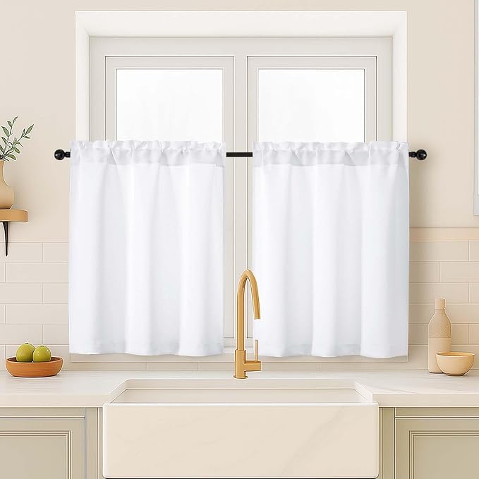 OVZME Pure White Kitchen Curtains by OVZME