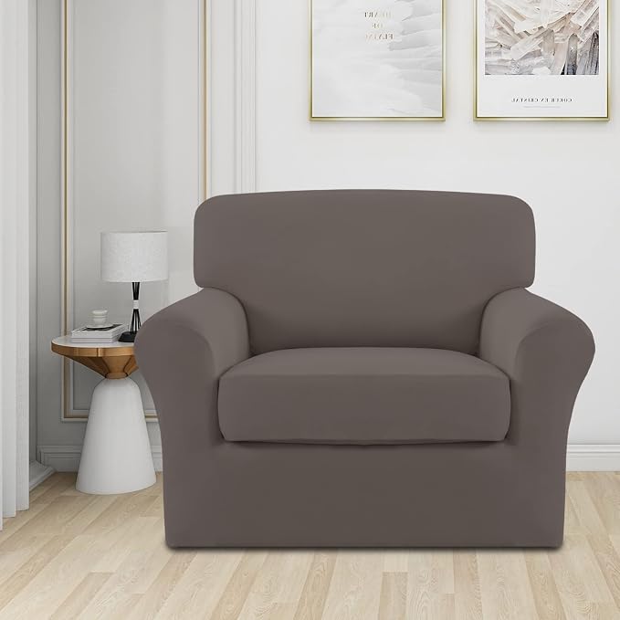 Easy-Going 2 Pieces Microfiber Stretch Chair Slipcover – Spandex Soft Fitted - Image 2