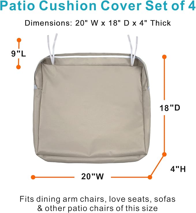 NettyPro Outdoor Cushion Slipcovers Waterproof 4 Pack Patio Chair Seat Cushion - Image 3