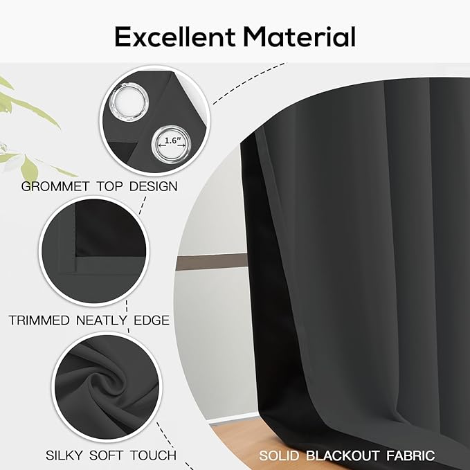 Yakamok 100% Blackout Curtains for Bedroom, Full Light Blocking Drapes - Image 4