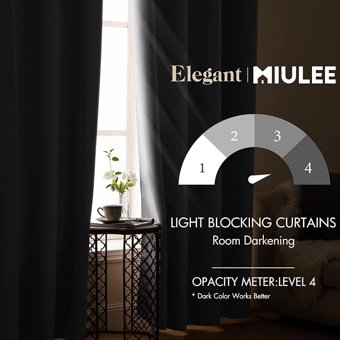 MIULEE Room Darkening Curtains Thermal Insulated Black Out Drapes Solid Window - Image 2