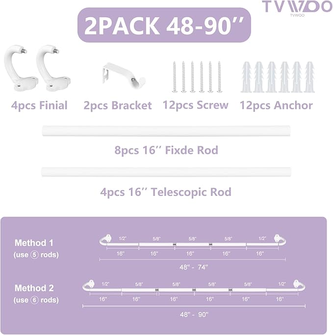 TVWOO 2 Pack Wrap Around Curtain Rods, 5/8 Inch Adjustable Blackout Curtain Rod - Image 6