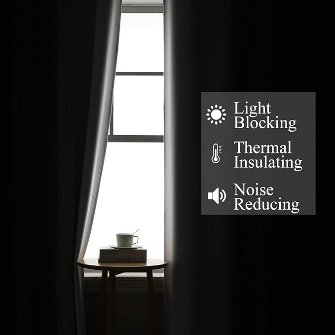 Estelar Textiler Black and Greyish White Blackout Curtains 45 Inch Length - Image 3