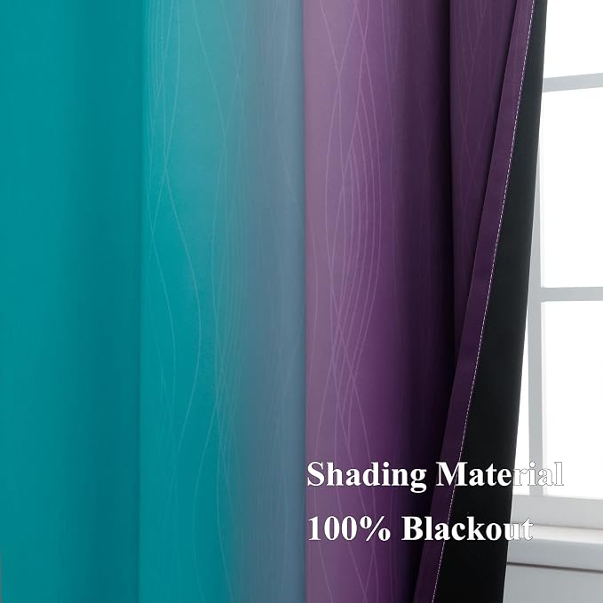 Estelar Textiler Ombre Teal and Purple Blackout Curtains 72 Inch Length 2 panels - Image 5