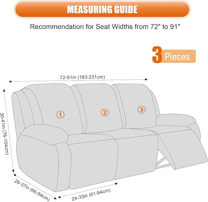 VANSOFY Recliner Sofa Covers, 3-Pieces Stretch Reclining Couch Covers - Image 2