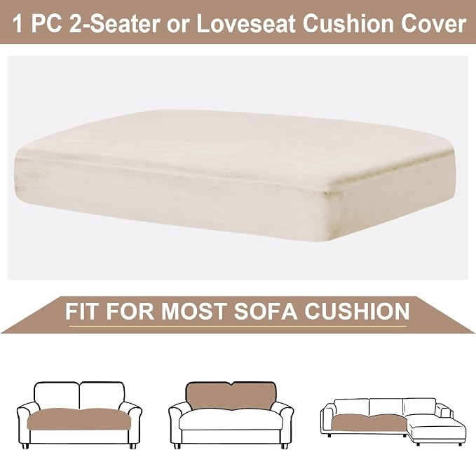 NAISI Couch Cushion Covers 1 Piece Velvet Stretch Loveseat Cover or 2 Seat Sofa - Image 6