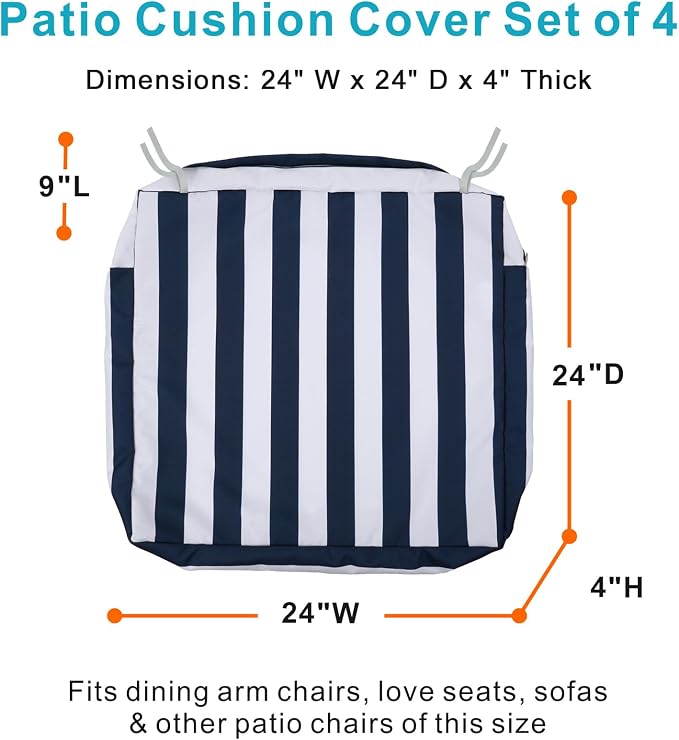 NettyPro Outdoor Cushion Covers 24 x 24 inch Water Repellent UV Resistant Patio - Image 5